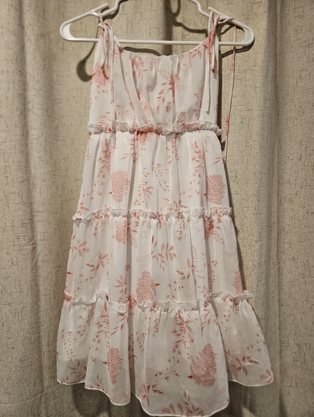 Juniors White Tiered Sundress with Pink Floral Print